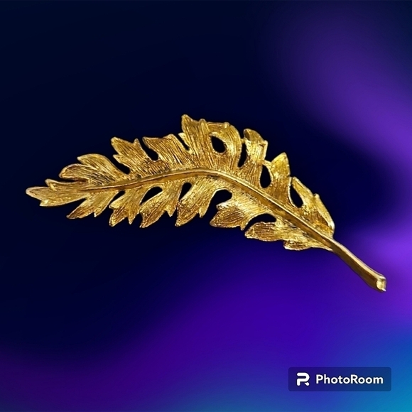 VTG Goldtone Feathery Leaf Brooch - Picture 1 of 6